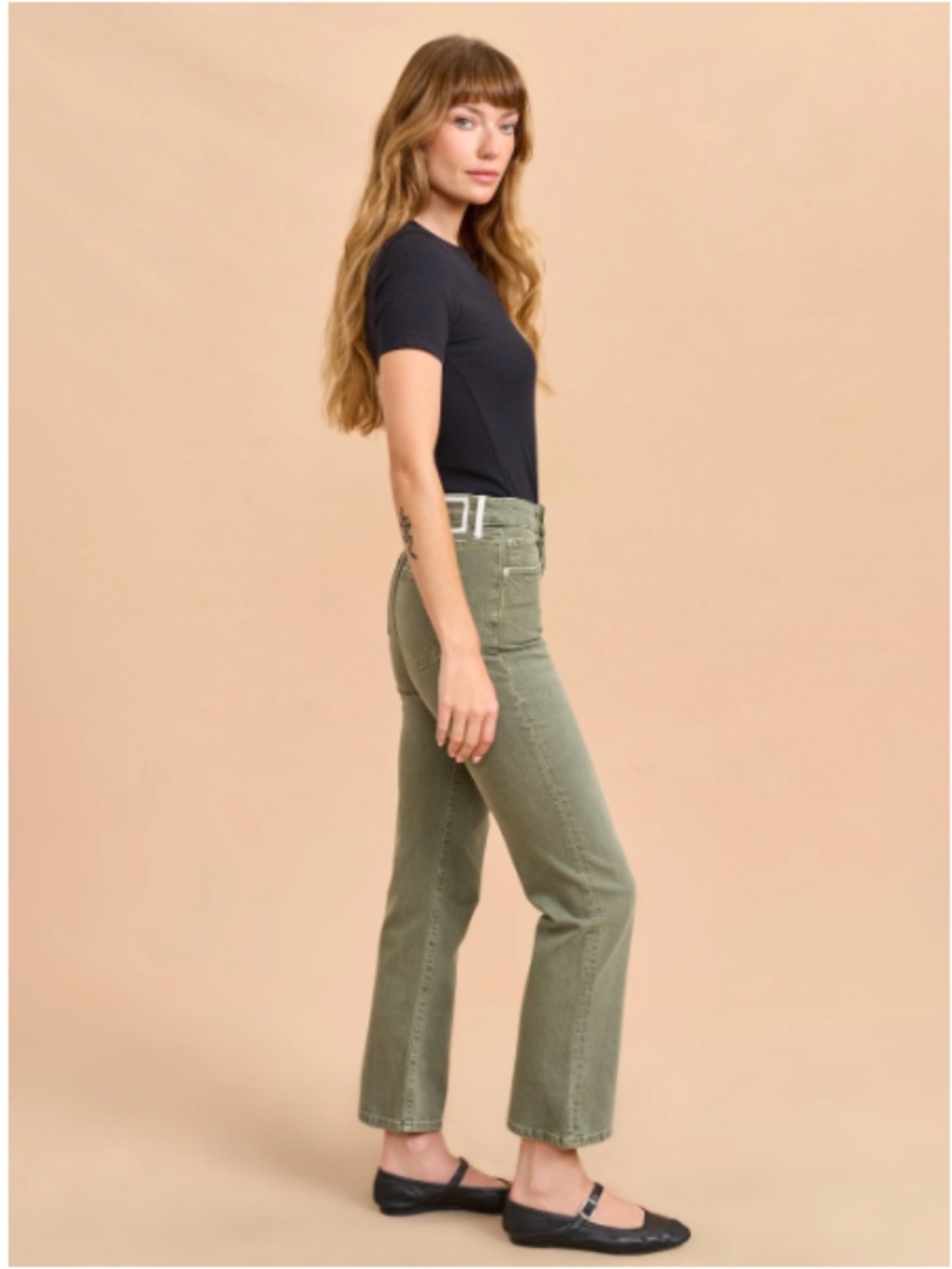 La Ligne Meredith High-Rise Cropped Flare Jeans Sage Green Size 25